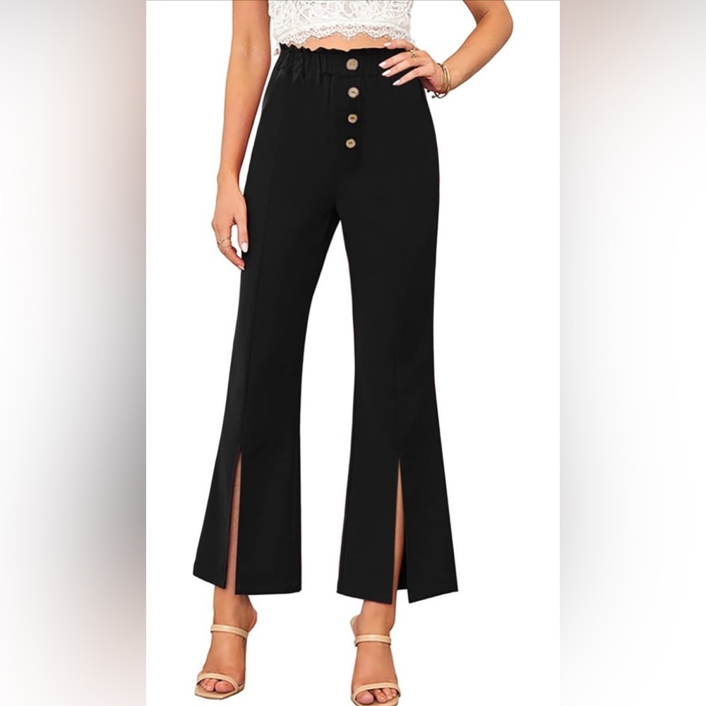 💕Ermonn Womens Casual Wide Leg High Waisted Split Front Pants Button Down…